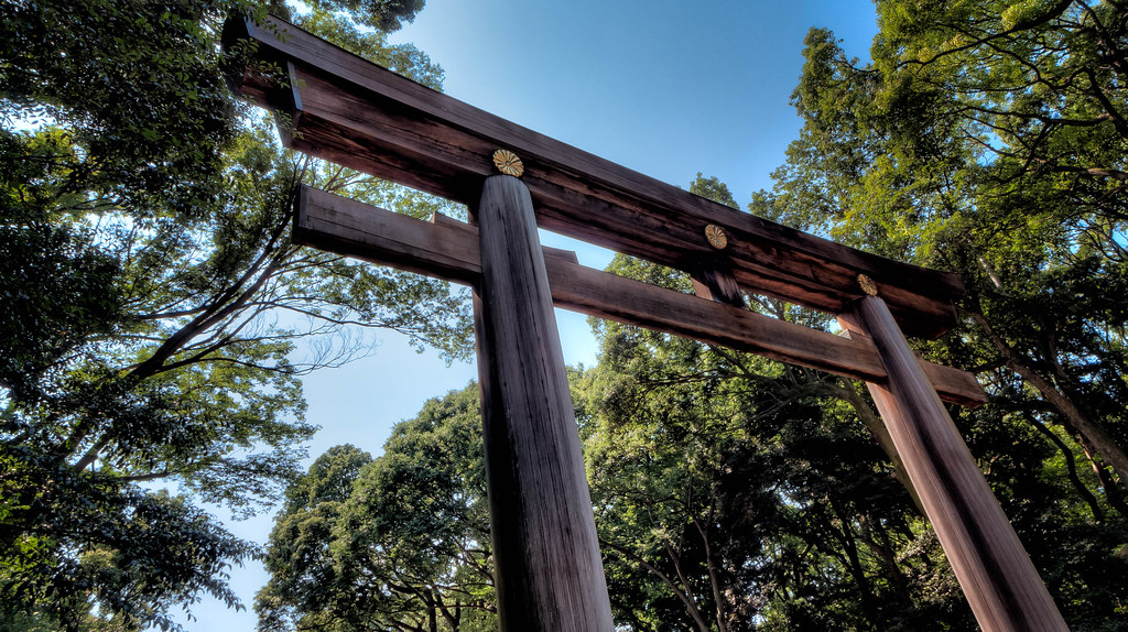 Torii gate at Meiji Jingu Shrine Tokyo