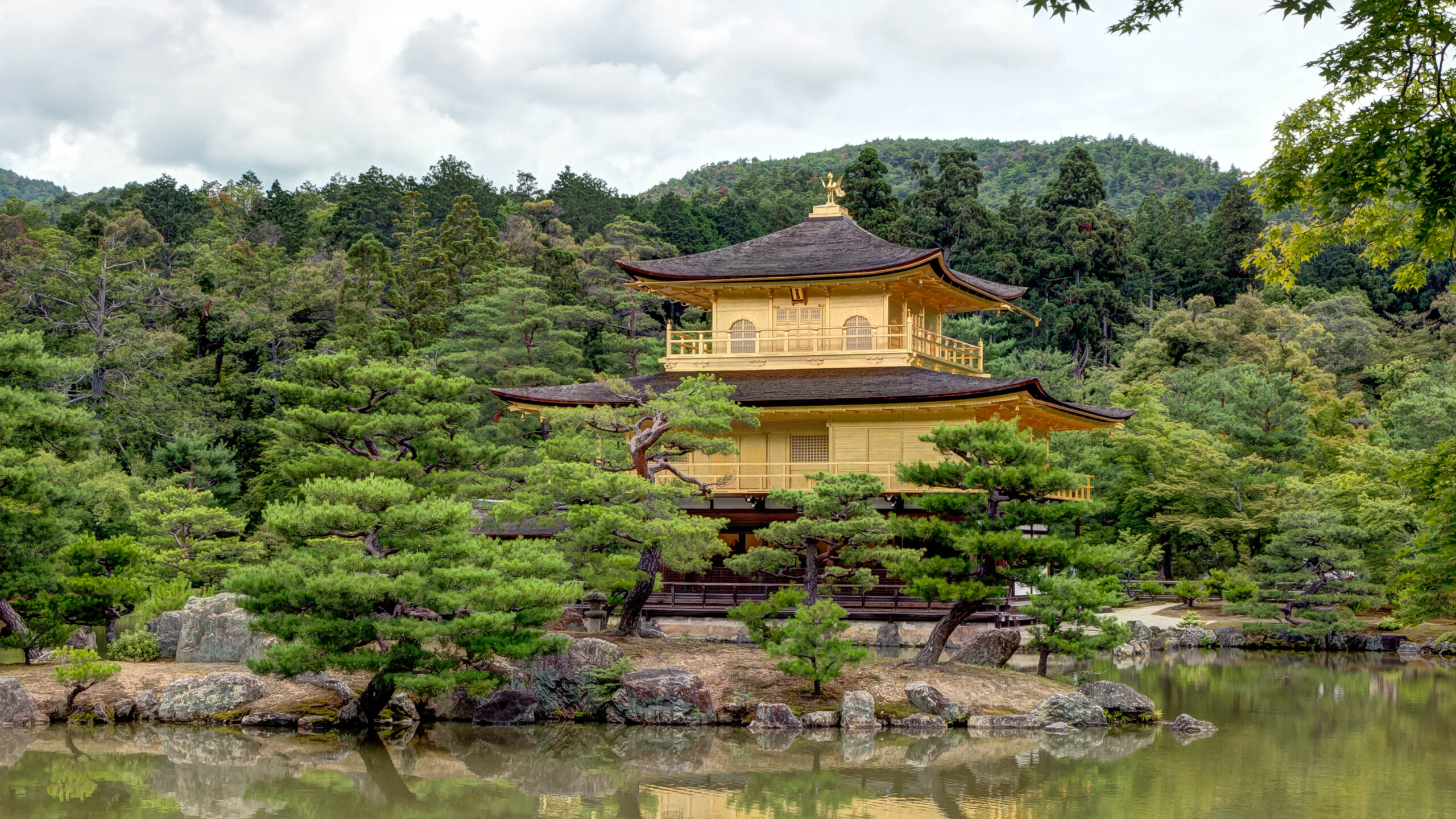 Kinkaku-ji the Golden Pavilion reflected in its pond, Kyoto